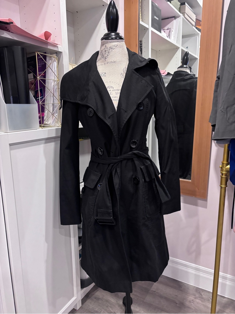 BEDO Femme Black Trench Coat | Size Small | Quiet Luxury | Classic 0615 - Picture 9 of 9